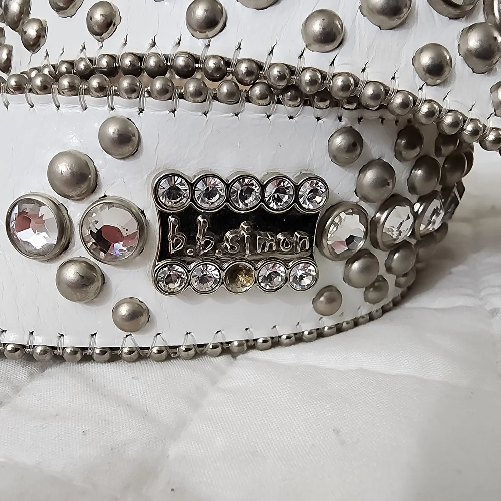 B.B. Simon White and Silver Studded Belt - Picture 3 of 7